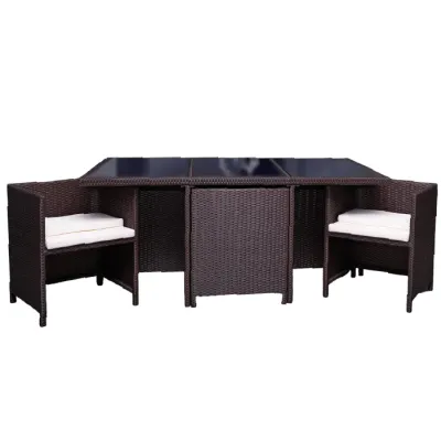 JUEGO COMEDOR UVITA P\10 BROWN C\6 SILLAS Y 4 OTMS. EXTERIOR ( 4 Bultos )