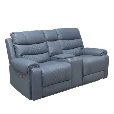 SOFA DOBLE RECLINABLE PISA ELEC. LED, GRIS AZULADO