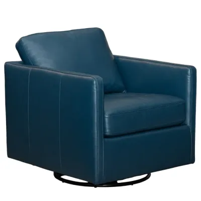 SILLON ALEXIA GIRATORIA 100% CUERO NAVY BLUE