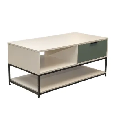 Mesa Central Con Gavetas Blanco Y Verde