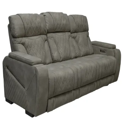 SOFA TRIPLE RECLNABLE. NAPOLEON  ELEC. CHARGER, LIGTING, LED LIGHT BROWN