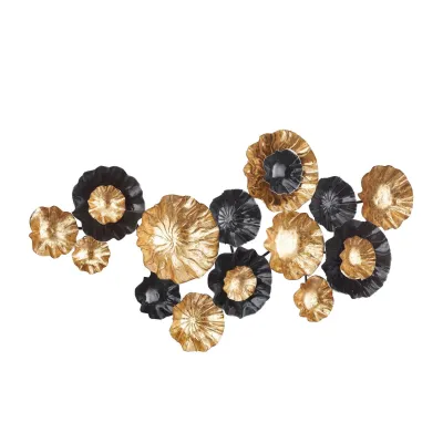 Cuadro Metalico Pared Hojas Dorado y Negro