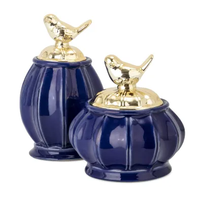 ENVASE CERAMICA LINETTE AZUL & DORADO