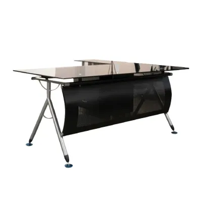 ESCRITORIO NUEVA YORK 180X80M GABINETE METAL/VIDRIO NEGRO (4 BULTOS)