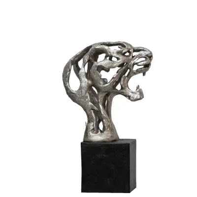 ESCULTURA RESINA LEOPARDO CABEZA SILVER